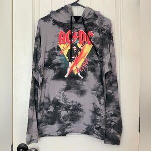 #149 Women’s EUC AC/DC Black and Gray tie dye wash Hoodie size medium